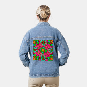 Unique Abstract Flowers Pattern Denim Jacket
