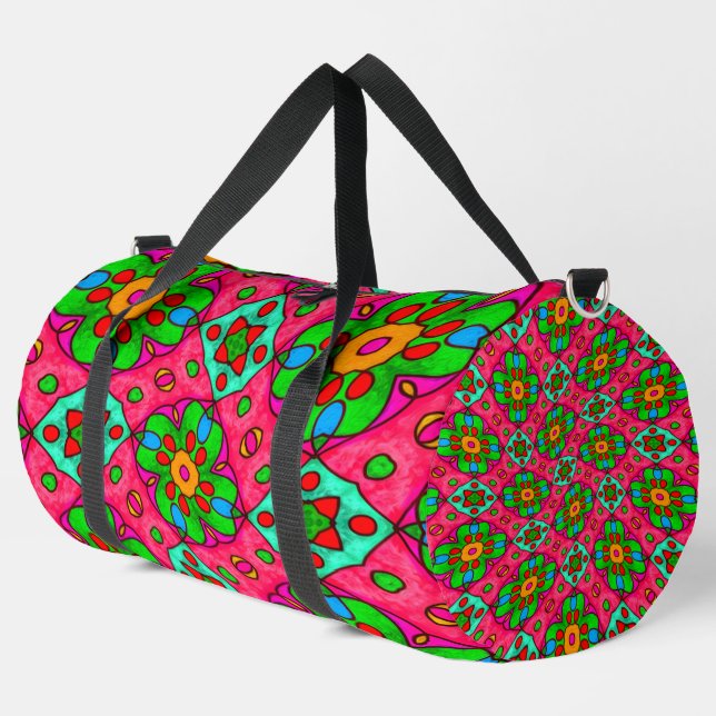 Unique Abstract Flowers Pattern Duffle Bag (Left Corner)