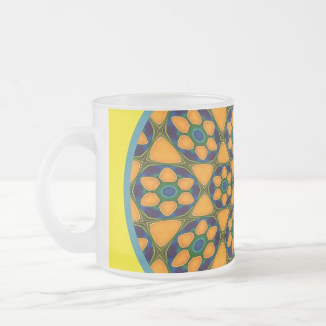 Unique Abstract Flowers Pattern Frosted Glass Coffee Mug (Left)
