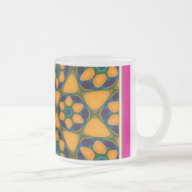 Unique Abstract Flowers Pattern Frosted Glass Coffee Mug (Right)