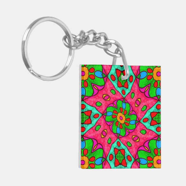 Unique Abstract Flowers Pattern Key Ring (Front Left)