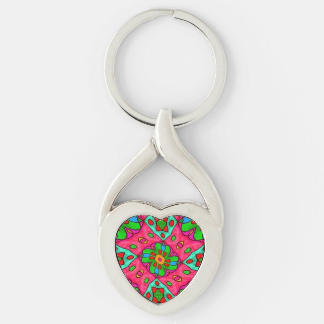 Unique Abstract Flowers Pattern Key Ring (Front)