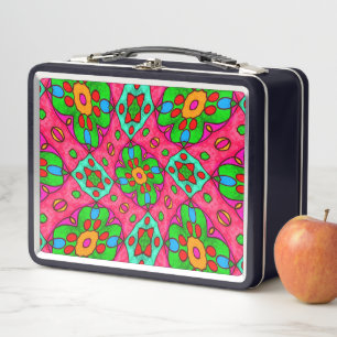 Unique Abstract Flowers Pattern Metal Lunch Box