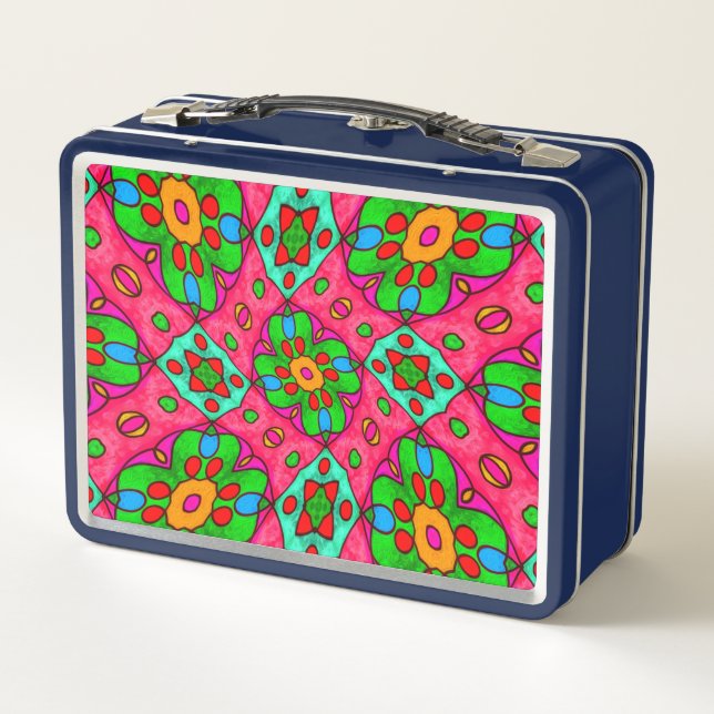 Unique Abstract Flowers Pattern Metal Lunch Box (Back)