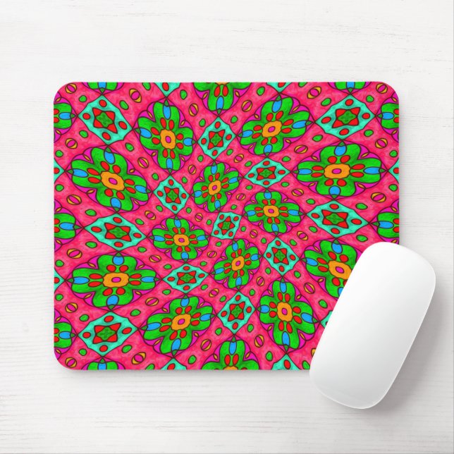 Unique Abstract Flowers Pattern Mouse Mat (With Mouse)