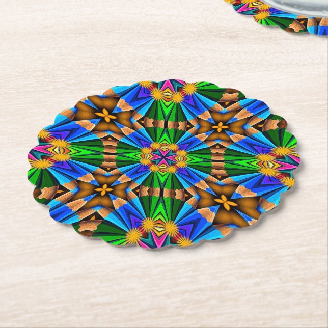 Unique Abstract Flowers Pattern Paper Coaster (Angled)