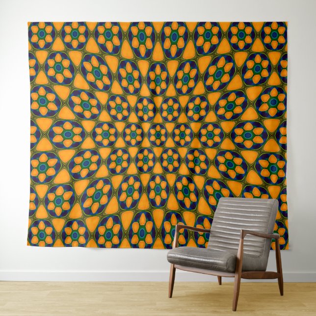 Unique Abstract Flowers Pattern Tapestry (In Situ (Horizontal))