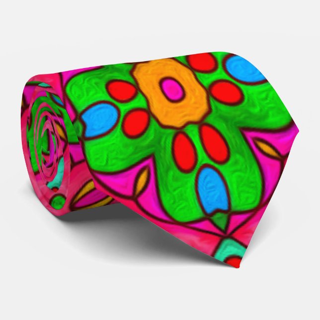 Unique Abstract Flowers Pattern Tie (Rolled)