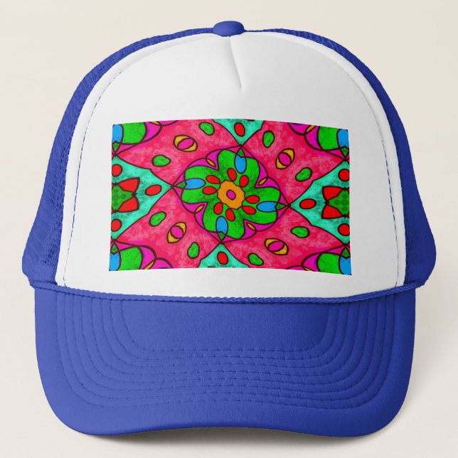 Unique Abstract Flowers Pattern Trucker Hat (Front)
