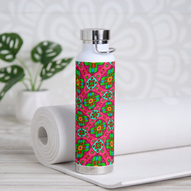 Unique Abstract Flowers Pattern Water Bottle (Yoga)