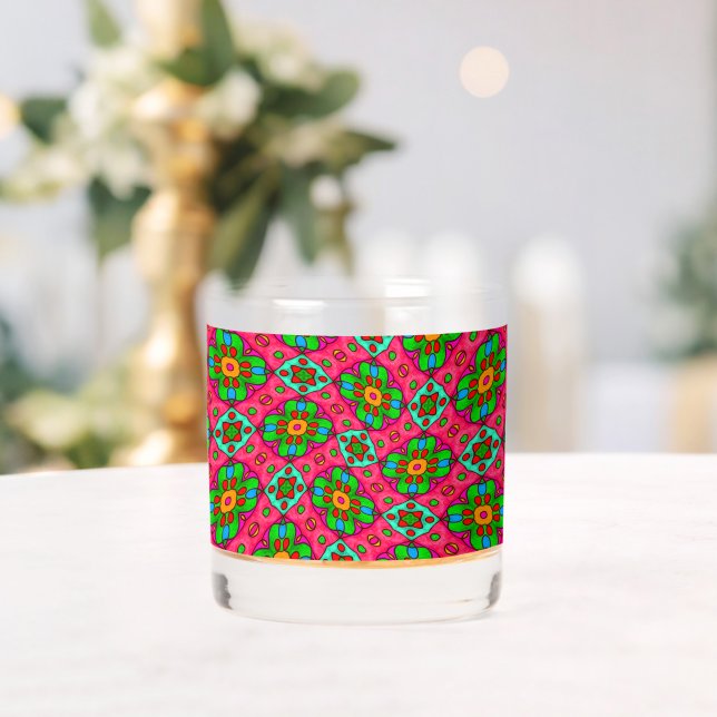 Unique Abstract Flowers Pattern Whiskey Glass (Insitu (Wedding))