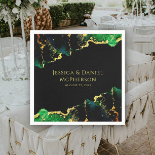 Unique Abstract Green Black Gold Wedding Napkin