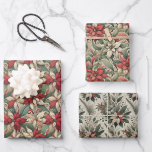 Unique Abstract Holiday Poinsettia Wraps Decoupage Wrapping Paper Sheet