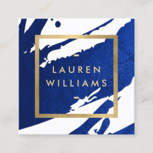 Unique Abstract Indigo Blue Brushstrokes Square Business Card