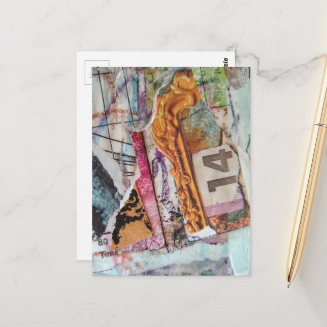  unique abstract mixed media collage Time 14 Postcard