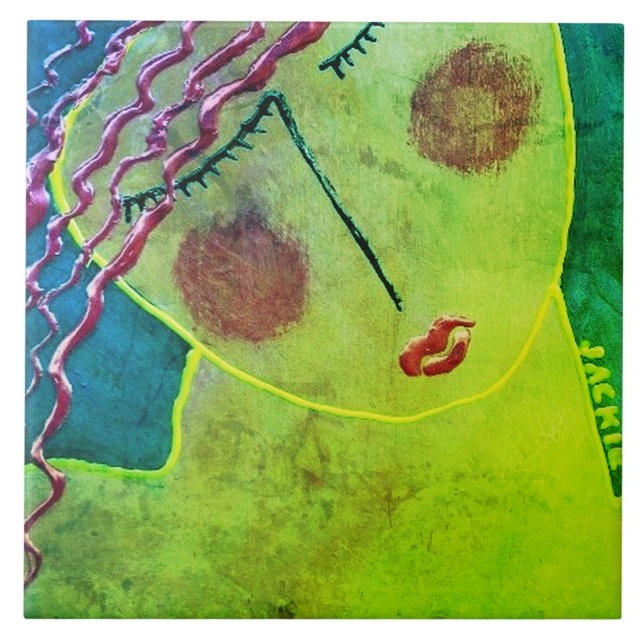 Unique Abstract Portrait of a Red Head Tile (Front)