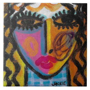 Unique Abstract Portrait of a Woman Tile