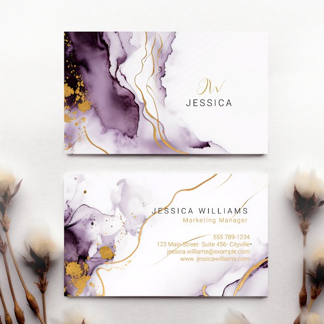 Unique Abstract Purple & Gold Watercolor Marble  Business Card (Creator Uploaded)