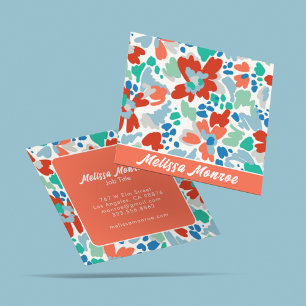 Unique Abstract Watercolor Flowers Typography Square Business Card