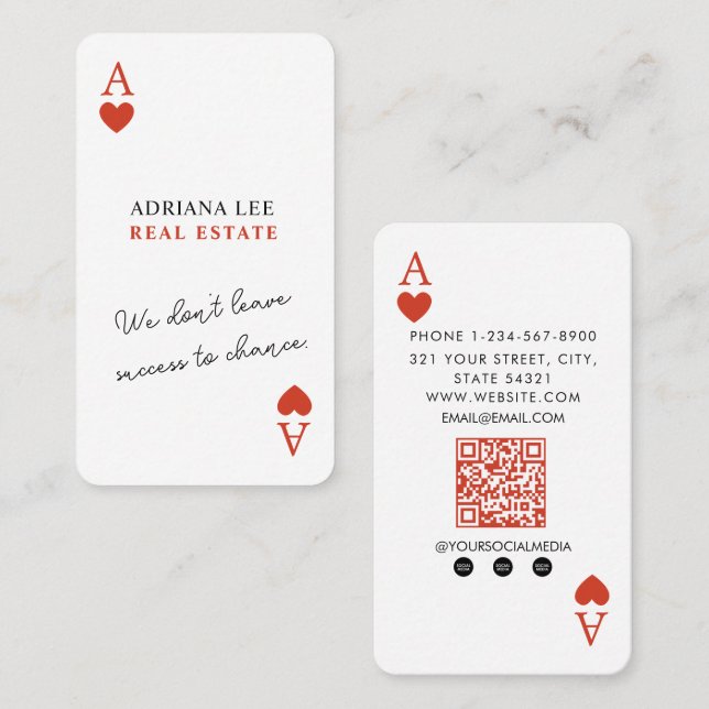 Unique Ace Hearts Real Estate Agent QR Code  Business Card (Front/Back)