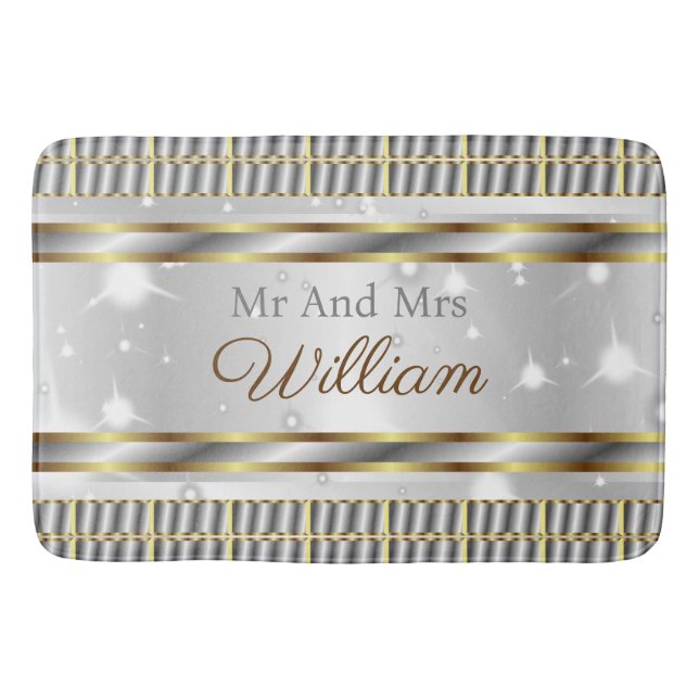 Unique Aesthetic Gold Silver Stylish Wedding Bath Mat (Front)