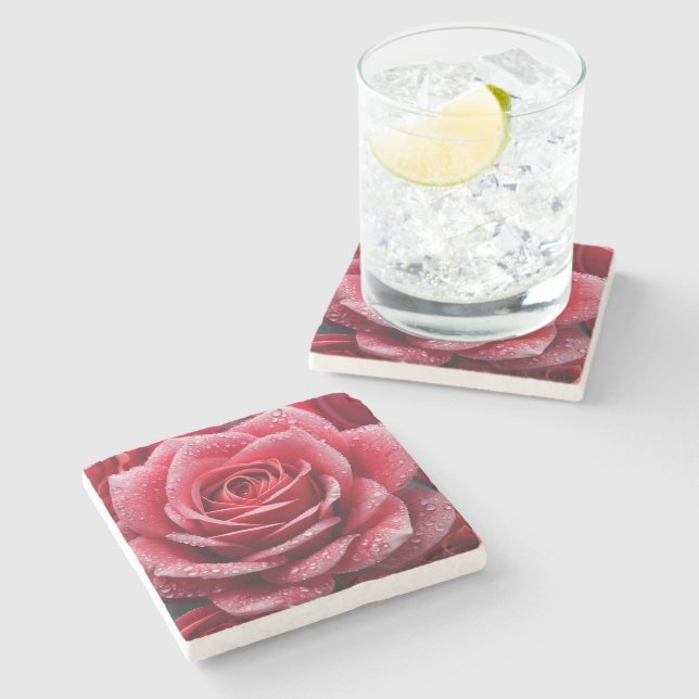 Unique AI-Generated Rose Design Stone Coaster (Side)