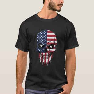 Unique American Flag Split Skull T-Shirt