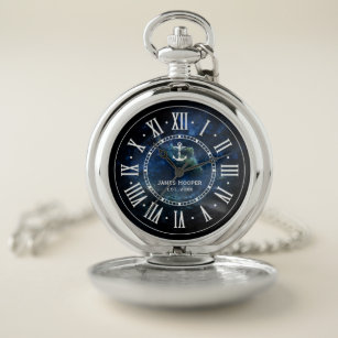 Unique anchor with name and date   Nautical Gifts Pocket Watch