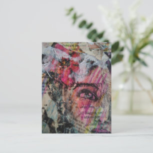 Unique and colorful abstract face mixed media postcard