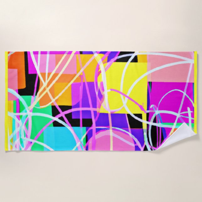 Unique And Colourful Neon Patterns Art Beach Towel (Front)