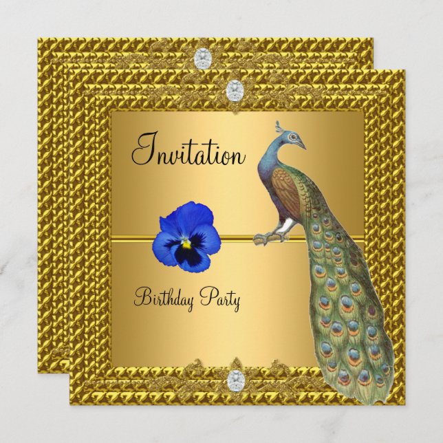 Unique and Elegant Gold  and  Peacock Invitation (Front/Back)