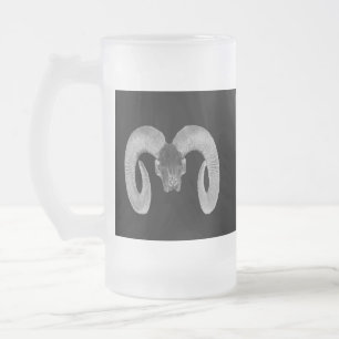 unique and handmade  goat skull frosted glass beer mug