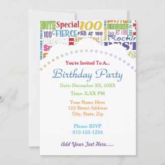 Unique And Special 100th Birthday Party Gifts Invitation