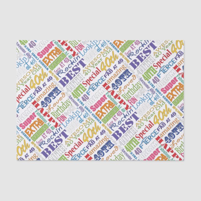 Unique And Special 40th Birthday Party Gifts Tissue Paper (Front)