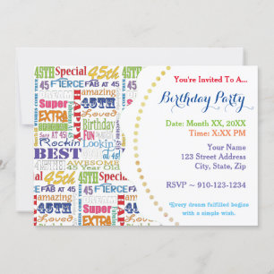 Unique And Special 45th Birthday Party Gifts Invitation
