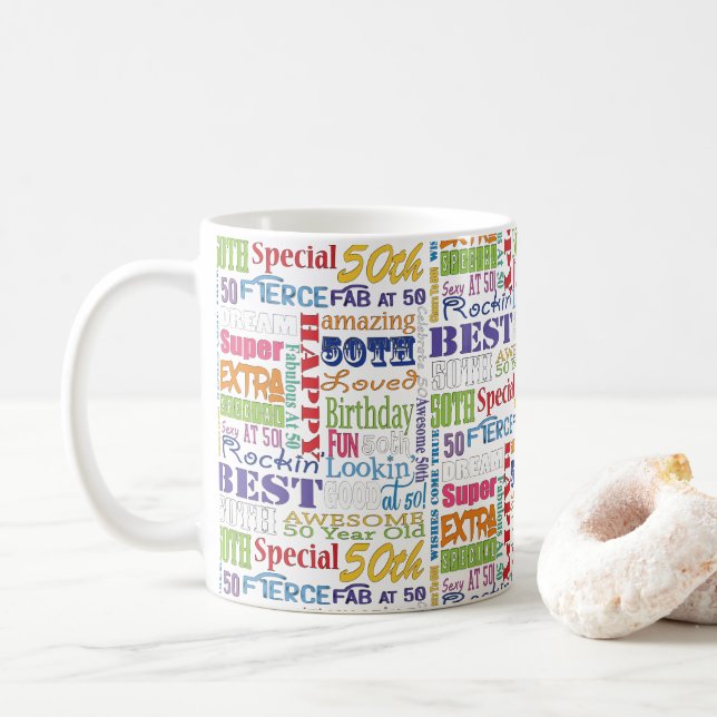 Unique And Special 50th Birthday Party Gifts Coffee Mug (With Donut)