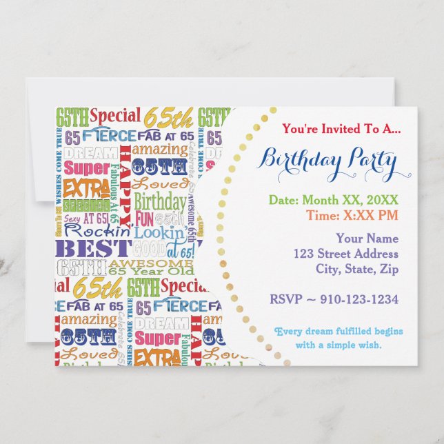 Unique And Special 65th Birthday Party Gifts Invitation (Front)