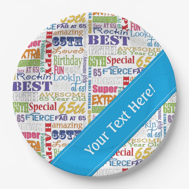 Unique And Special 65th Birthday Party Gifts Paper Plate (Front)