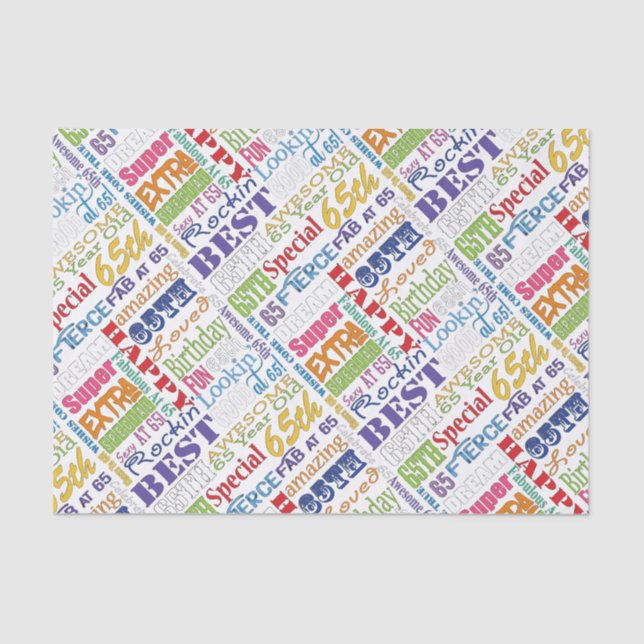 Unique And Special 65th Birthday Party Gifts Tissue Paper (Front)