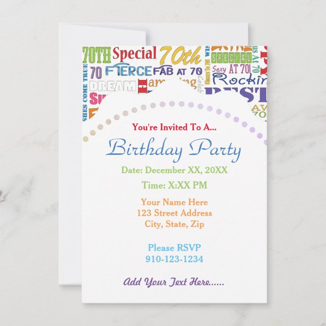 Unique And Special 70th Birthday Party Gifts Invitation (Front)