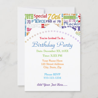 Unique And Special 70th Birthday Party Gifts Invitation