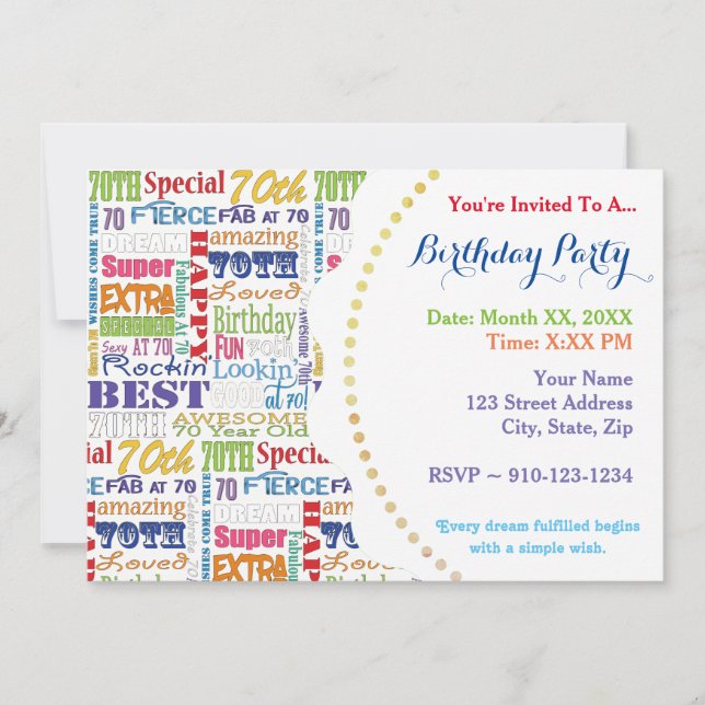 Unique And Special 70th Birthday Party Gifts Invitation (Front)