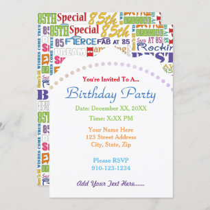 Unique And Special 85th Birthday Party Gifts Invitation