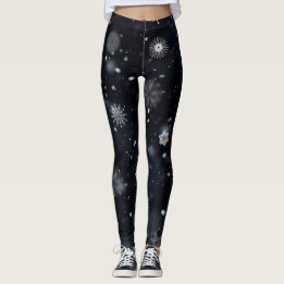 Unique and Wintry Snowflakes on Black Leggings
