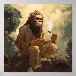 Unique Anime Monkey Poster: Cool Smoking Monkey wi Poster