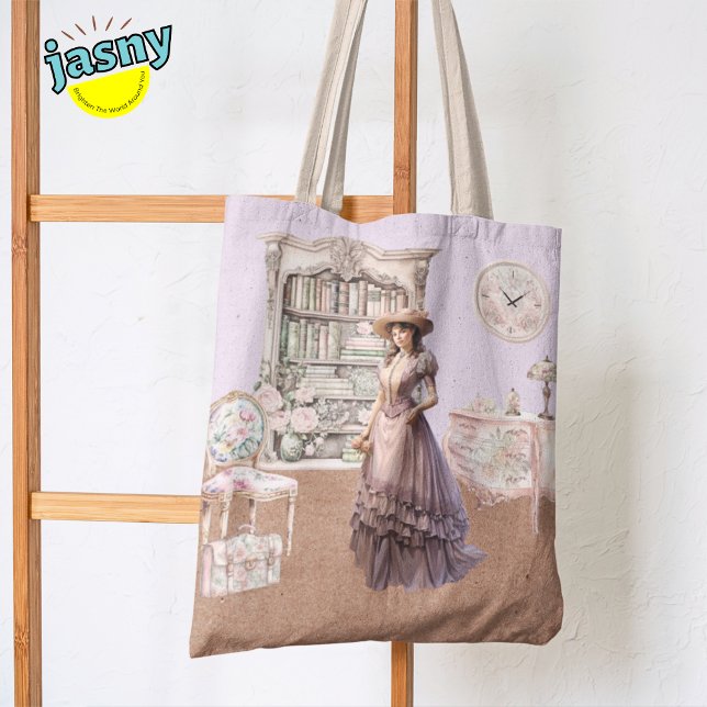 Unique Antique Floral Victorian Woman Lavender Tote Bag (Creator Uploaded)