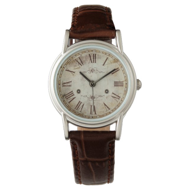 Unique Antique Roman Numeral Vintage Rustic Watch (Front)