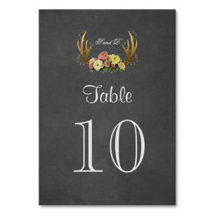 Unique Antlers Floral Chalk Wedding Table Number