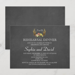 Unique Antlers Floral Wedding REHEARSAL DINNER Invitation