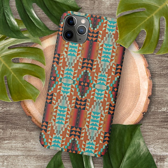Unique Aqua Blue Red Orange Ethnic Tribal Mosaic iPhone Case (Creator Uploaded)